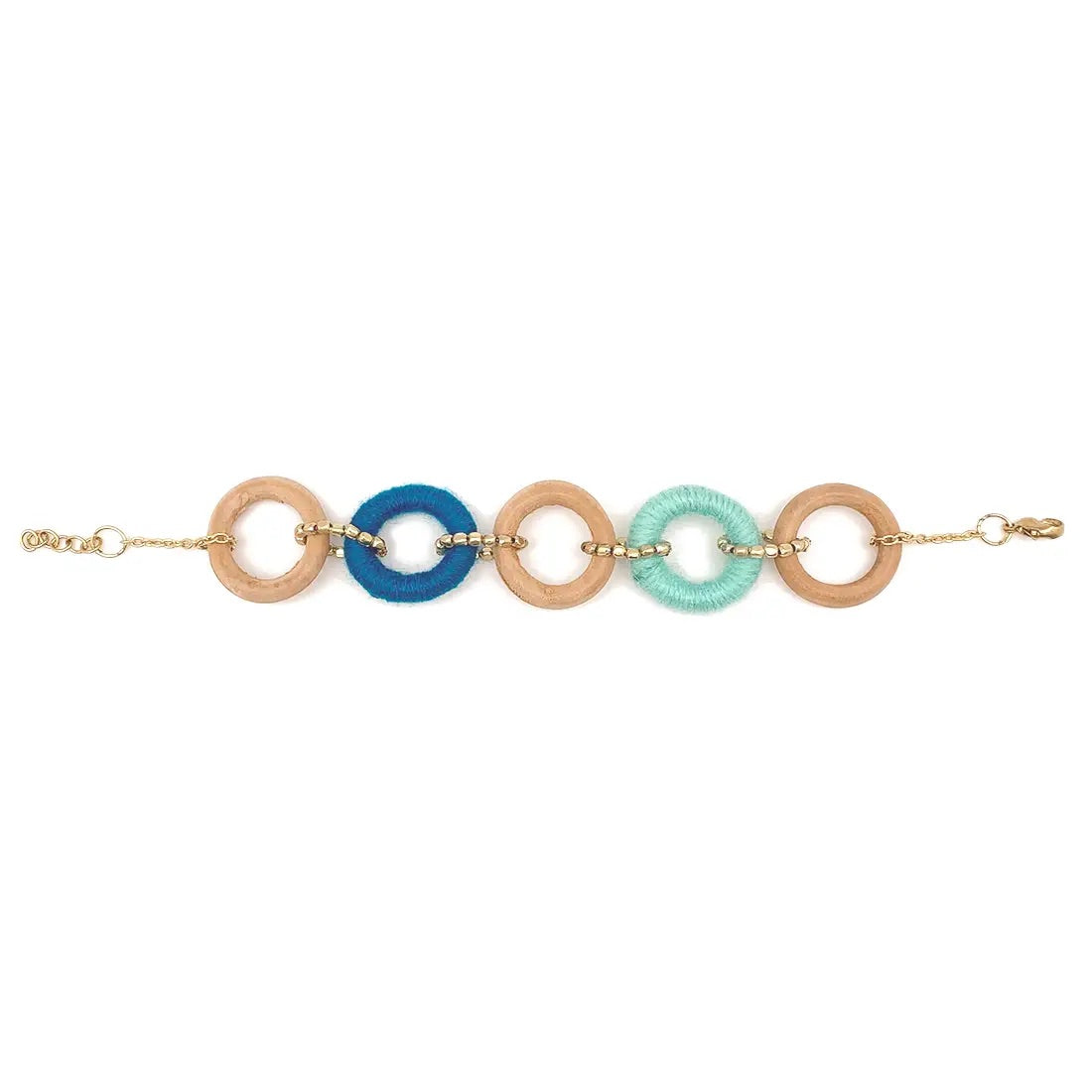 Sachi Bold Whimsy Collection Bracelet - Blue and Wood Rings