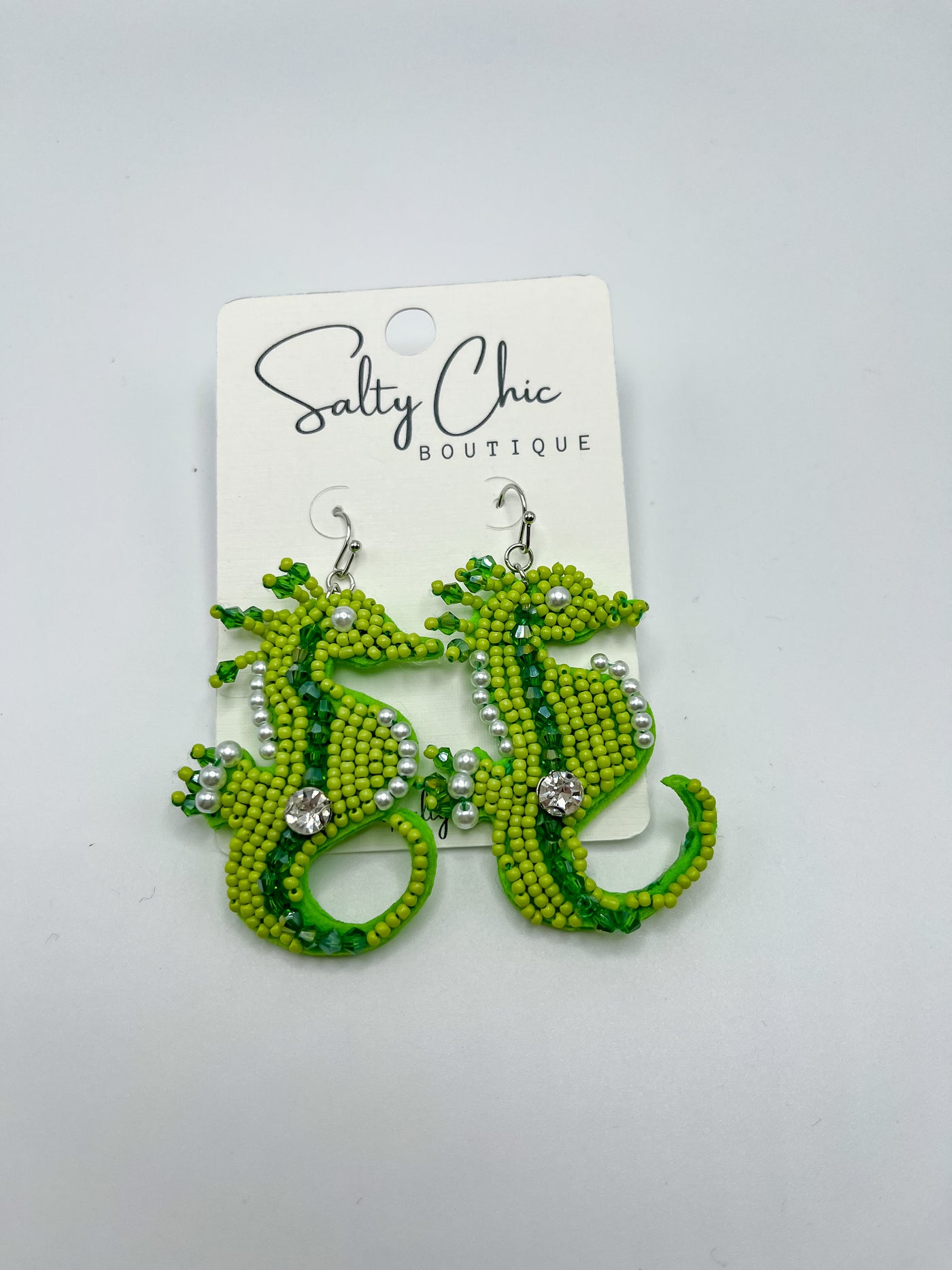 Green Seahorse Beaded Earring