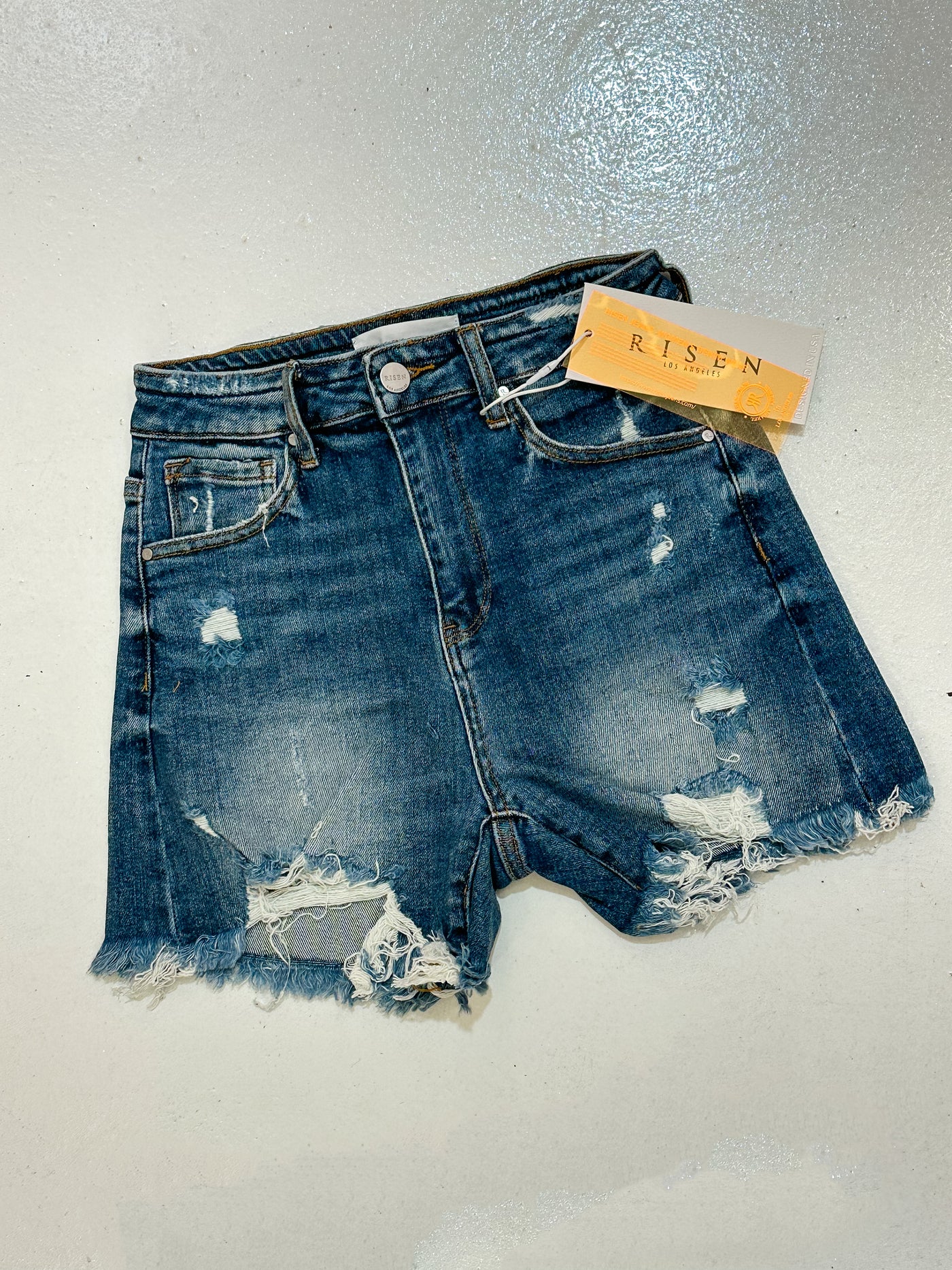 High Rise Distressed Denim Short