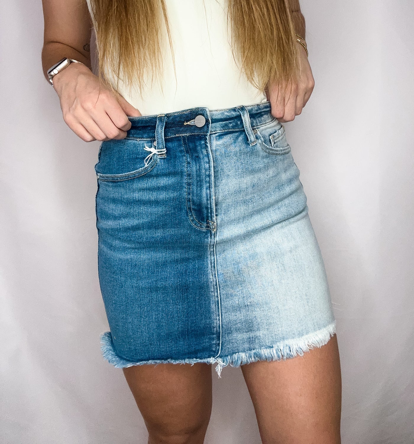 Two-Toned Washed Denim Skirt