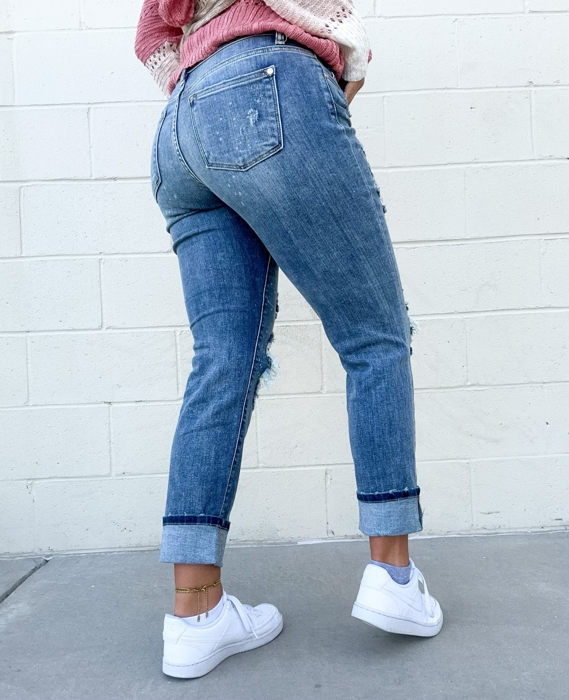 Judy Blue Mid-Rise Boyfriend Bleach Splash 30" Inseam