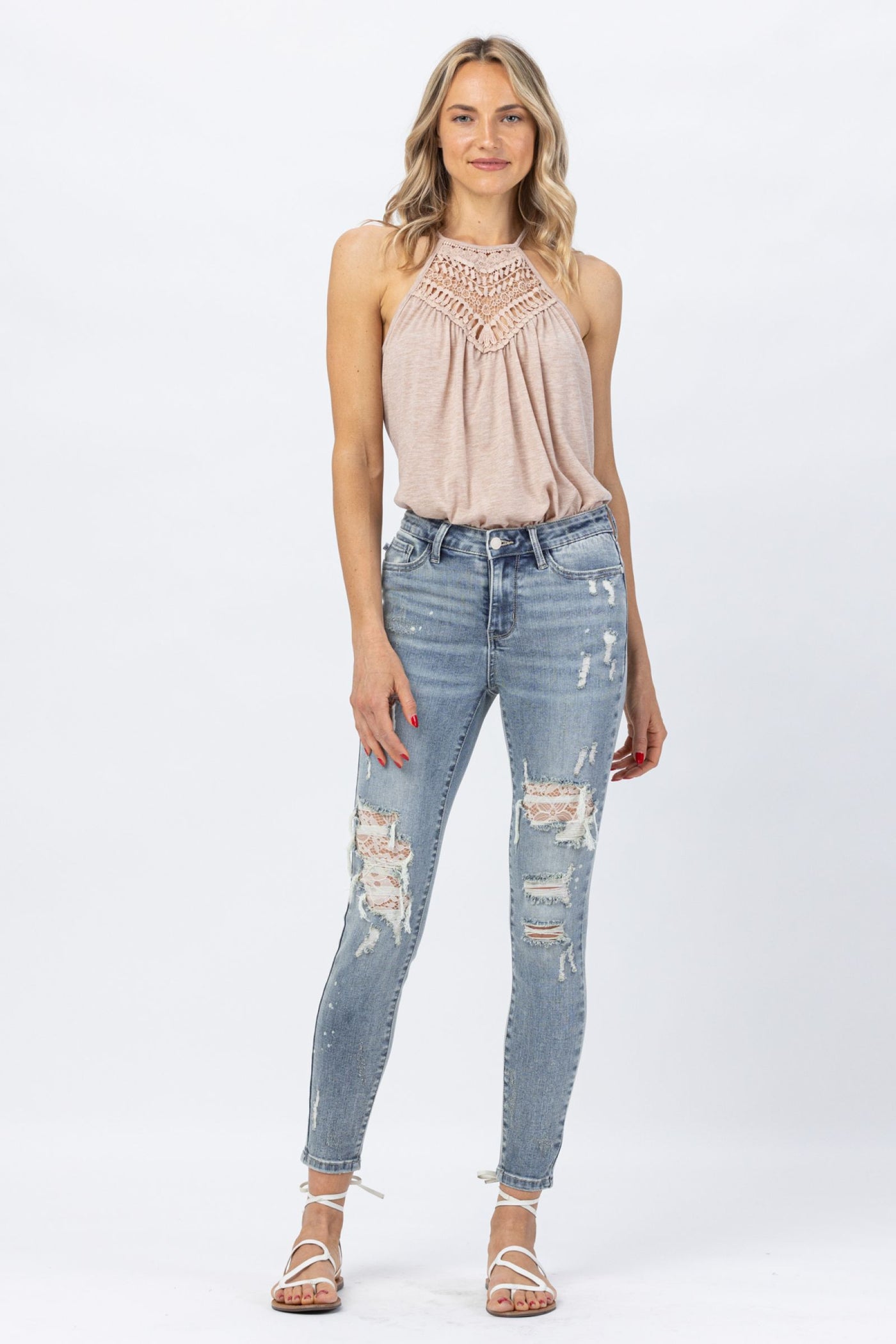 Judy Blue MID-RISE LACE PATCH SKINNY