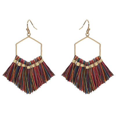 Fringe Tassel Hexagon Earrings