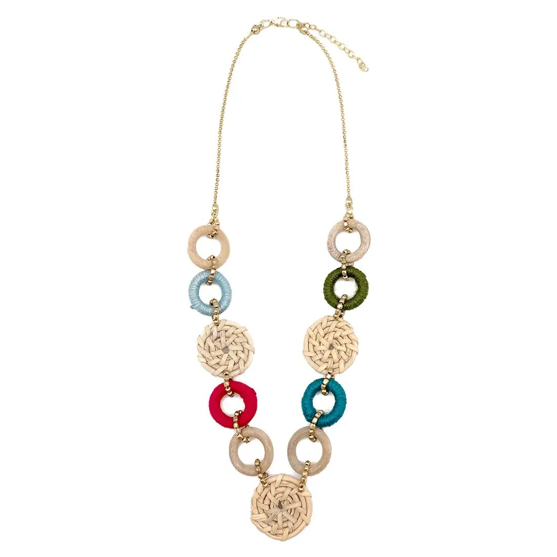 Sachi Bold Whimsy Collection Necklace - Multi, Rattan Discs