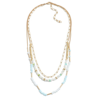 Layered Chain Link Necklace Featuring Glass Beads