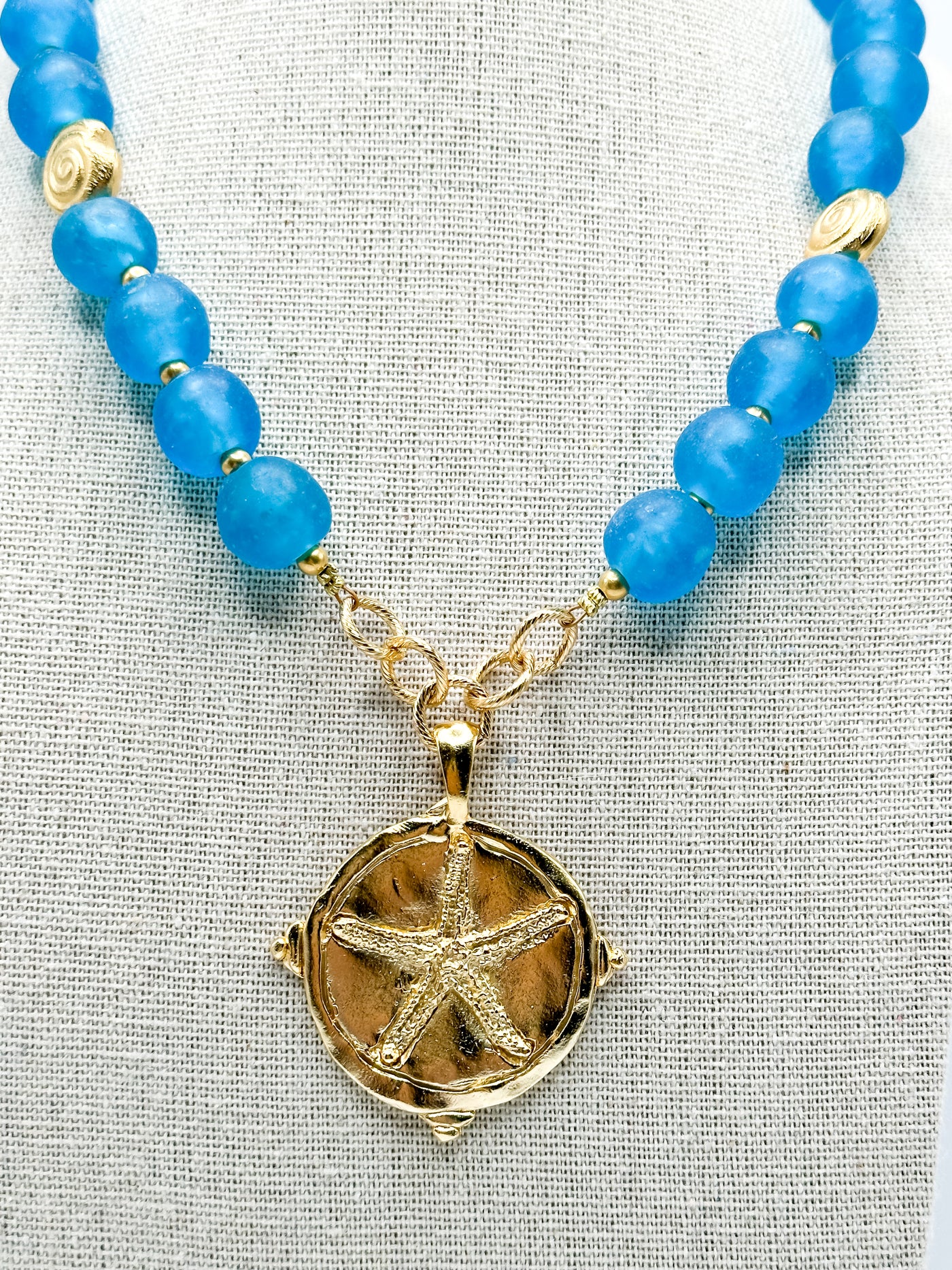 Gold Sand Dollar Sea Glass Necklace