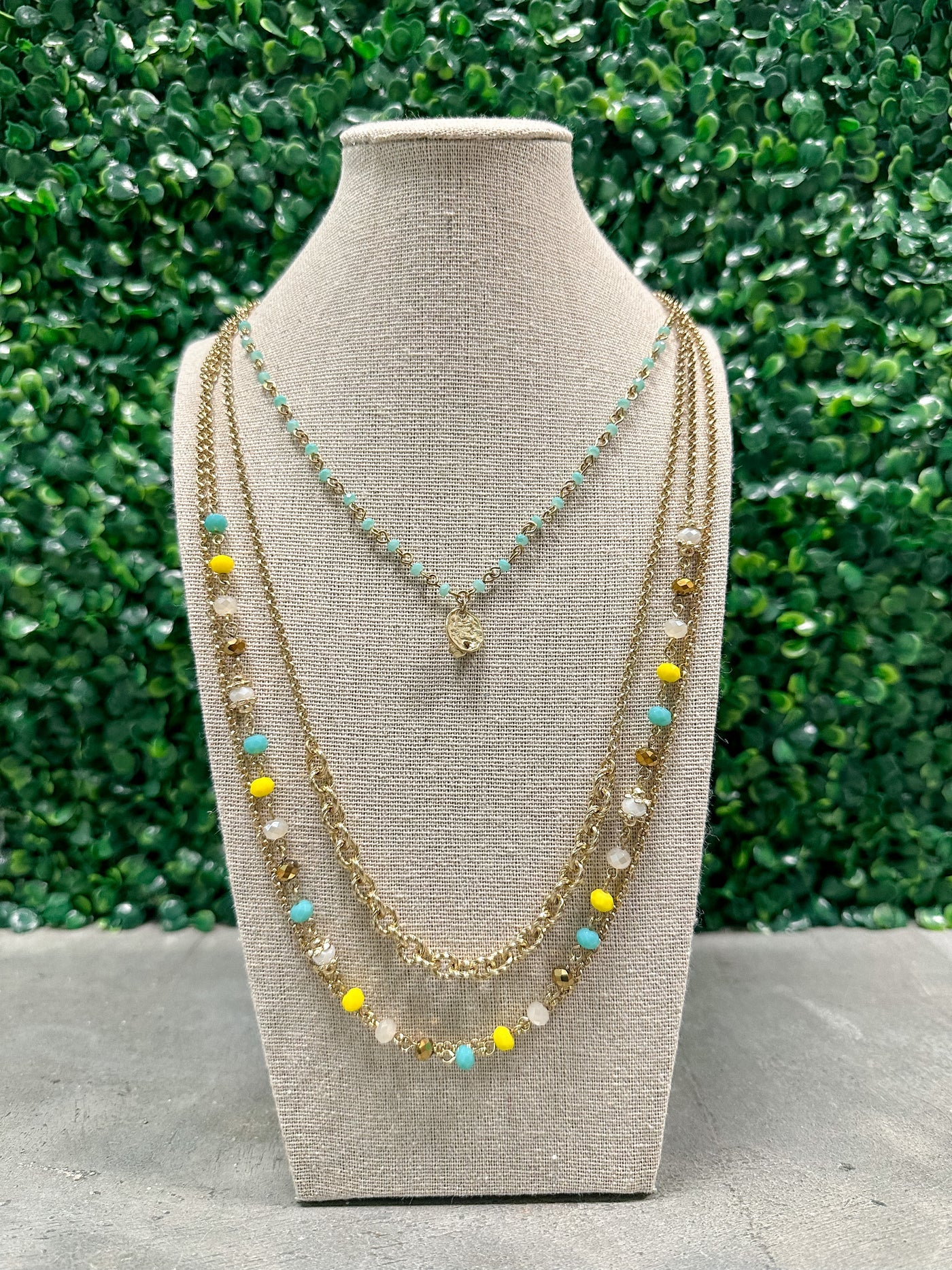 Mint and Yellow Gold Tone Layered Necklace