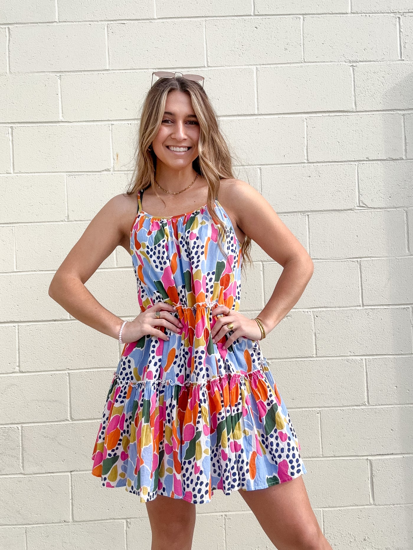 THML Spotted Print Tiered Dress