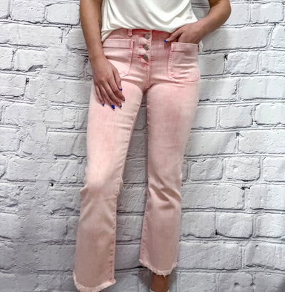 Pink Washed High Rise Crop Flare Jeans