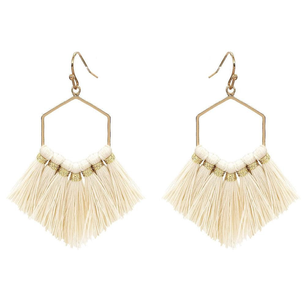 Fringe Tassel Hexagon Earrings