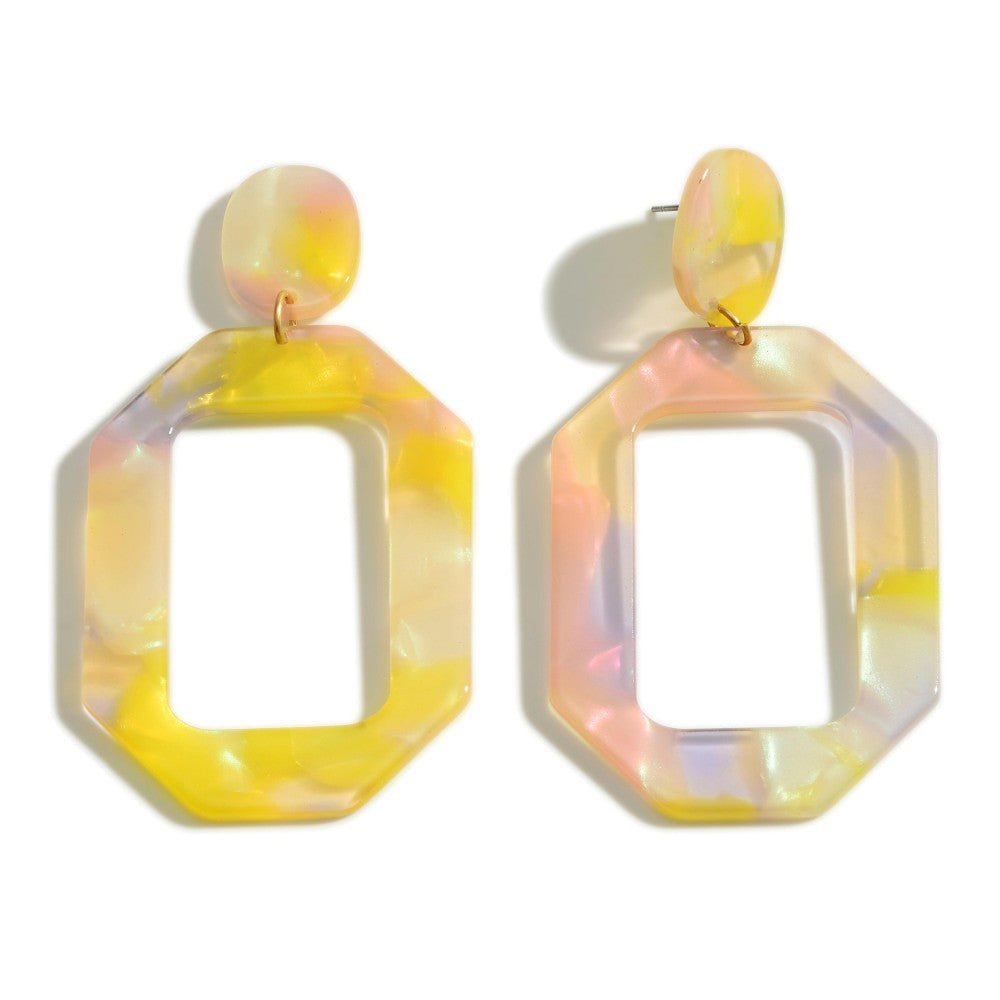 Yellow Statement Octagonal Acetate Drop Earrings