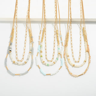 Layered Chain Link Necklace Featuring Glass Beads