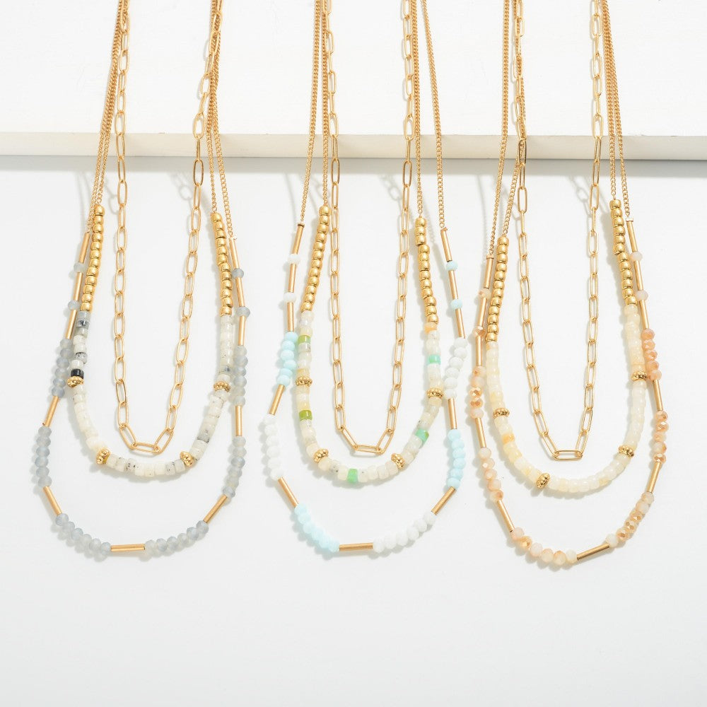 Layered Chain Link Necklace Featuring Glass Beads