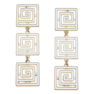 Camille Linked Greek Keys Drop Earrings