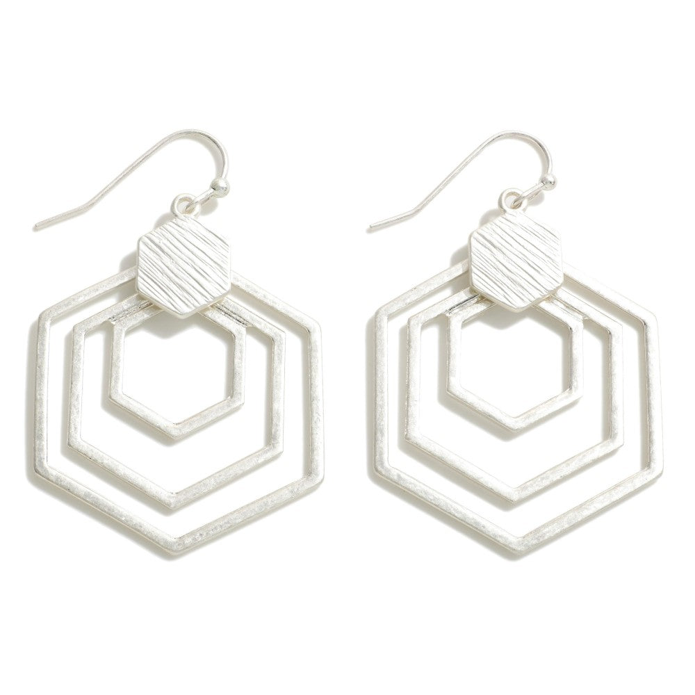 Metal Multi Hexagon Drop Earrings