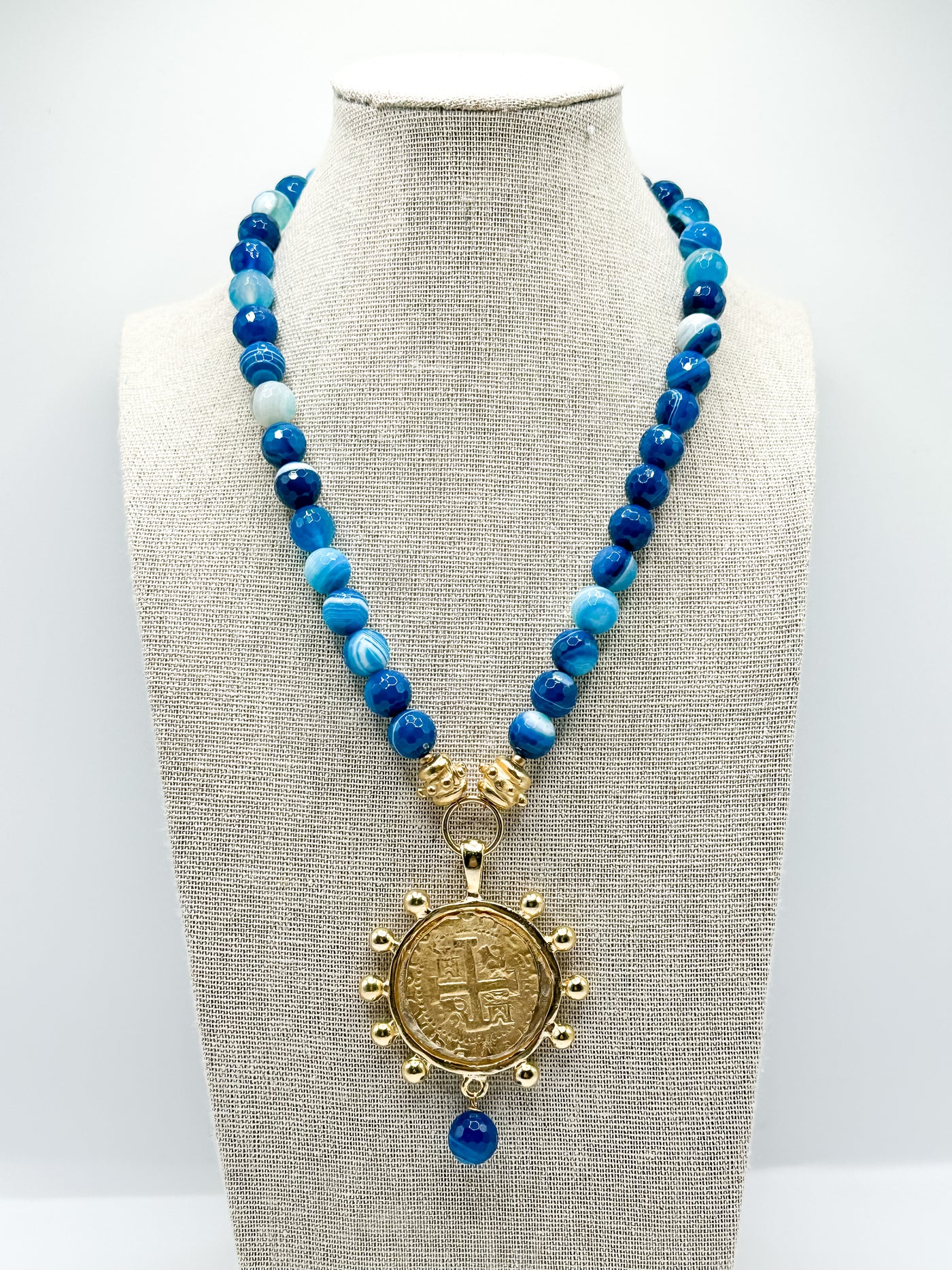 Blue Agate Gold Cross Necklace