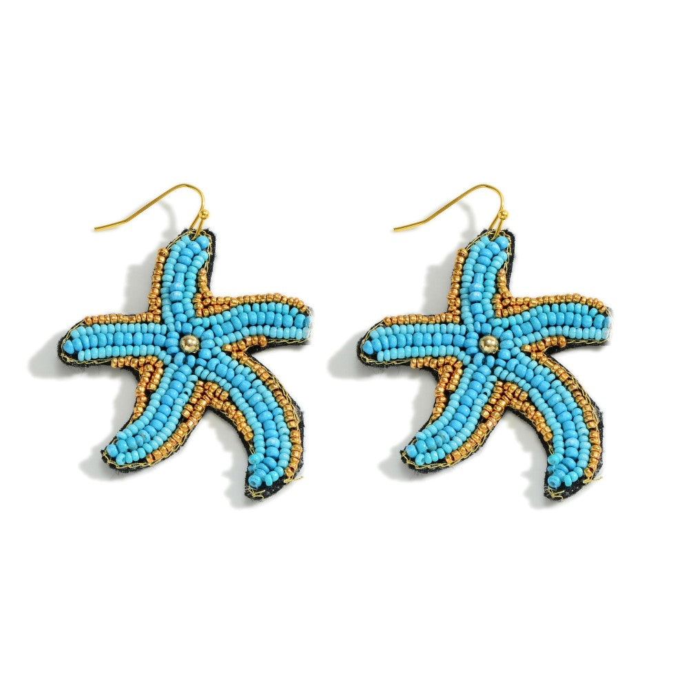 Turquoise Seed Bead Starfish Drop Earrings