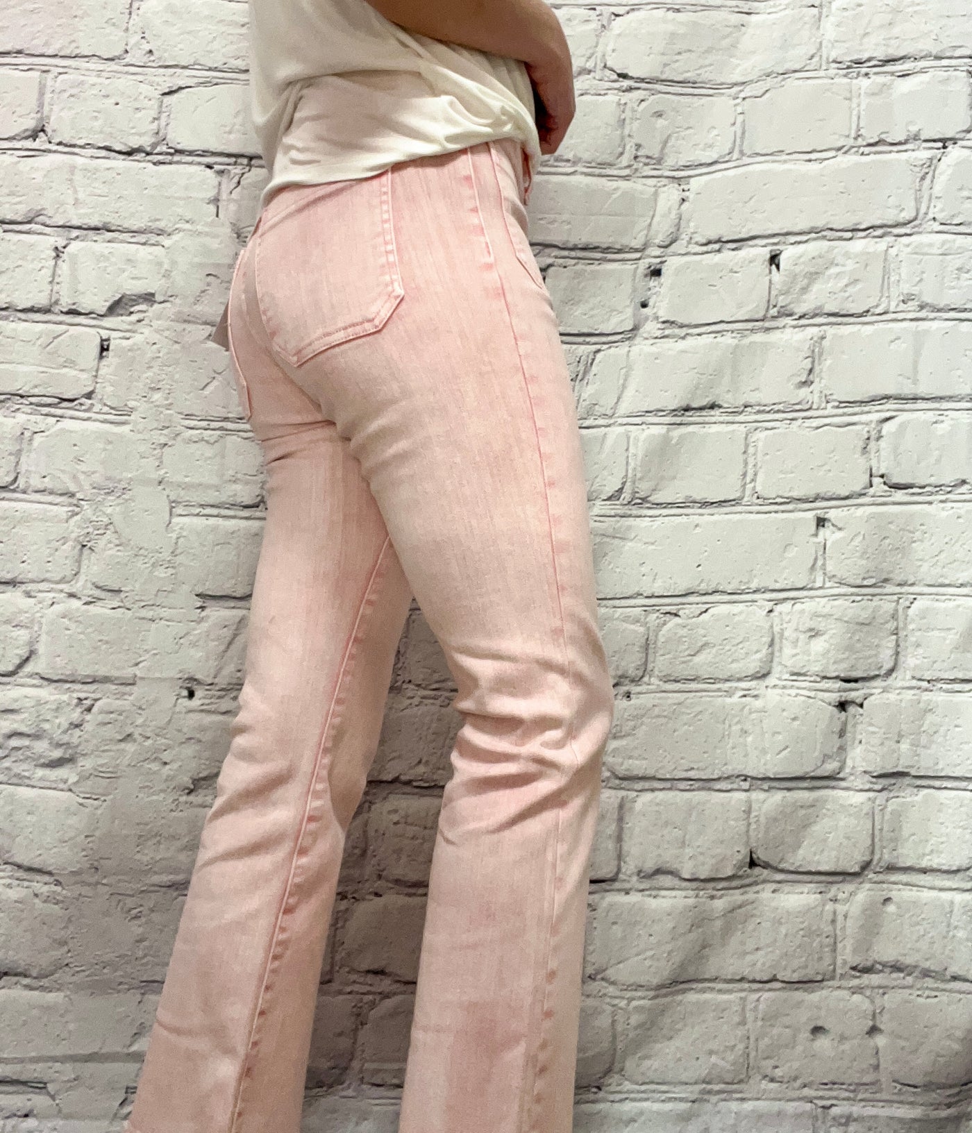 Pink Washed High Rise Crop Flare Jeans