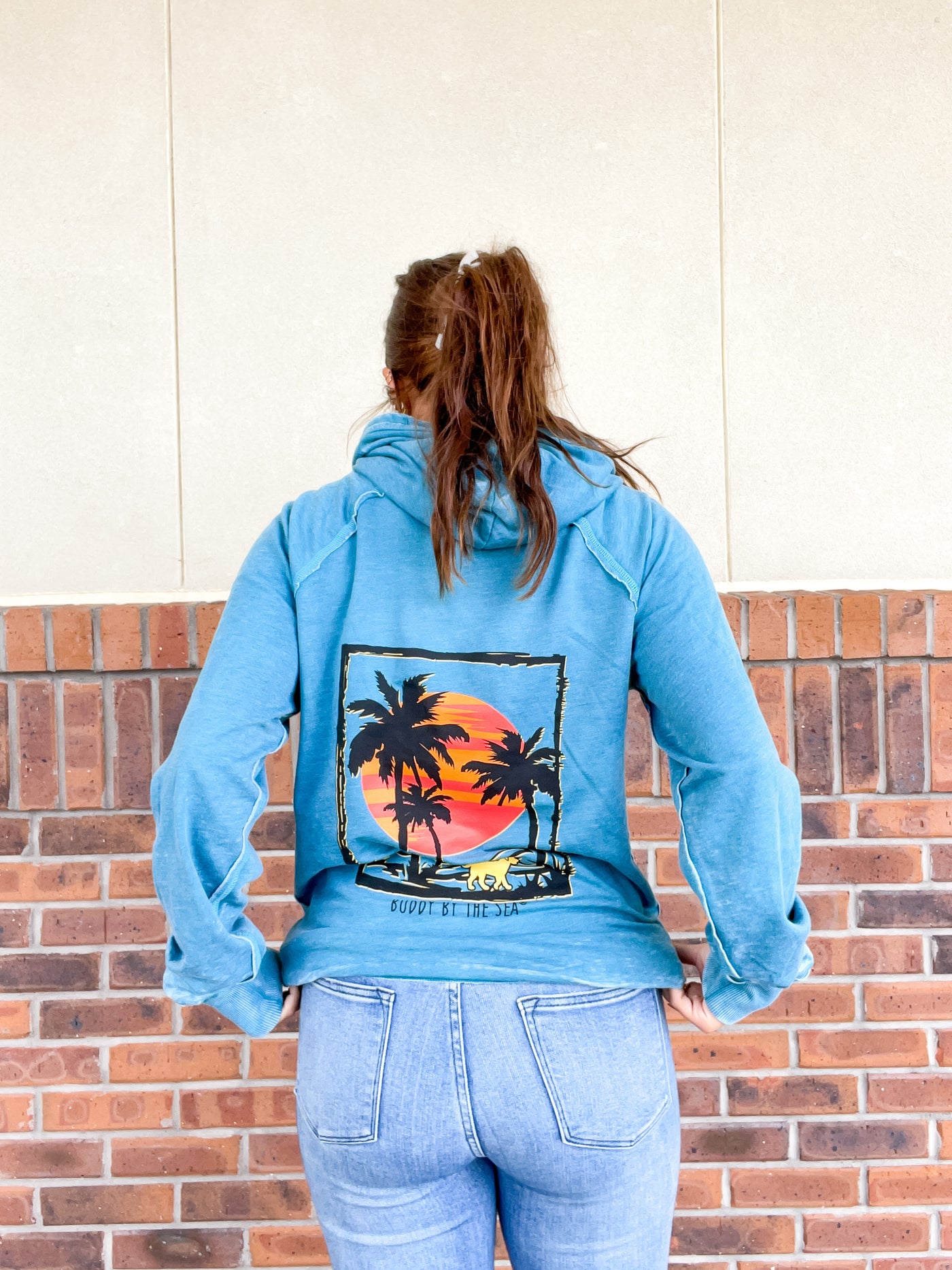 Buddy by the Sea Sunset Surf Hooded Pullover Azure Blue