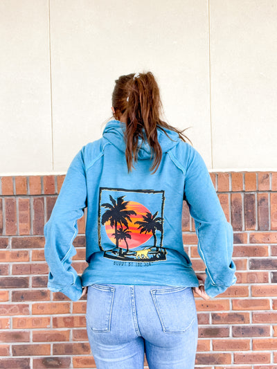 Buddy by the Sea Sunset Surf Hooded Pullover Azure Blue