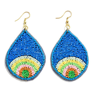Seed Bead Peacock Feather Design Teardrop Earrings