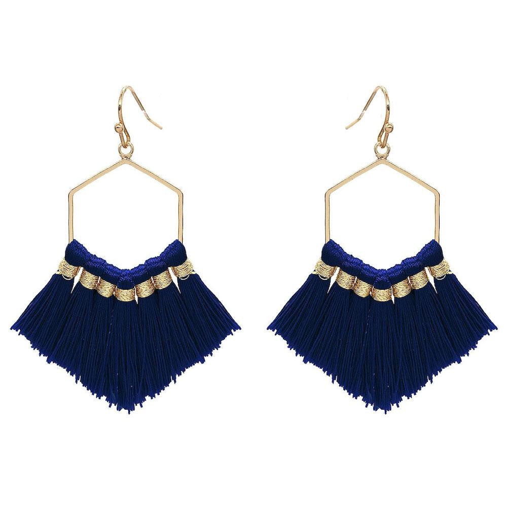 Fringe Tassel Hexagon Earrings