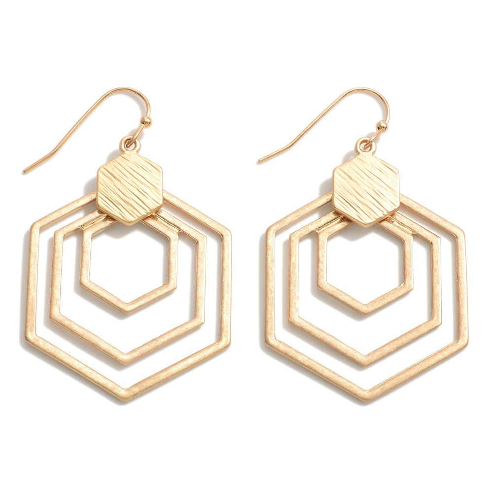 Metal Multi Hexagon Drop Earrings