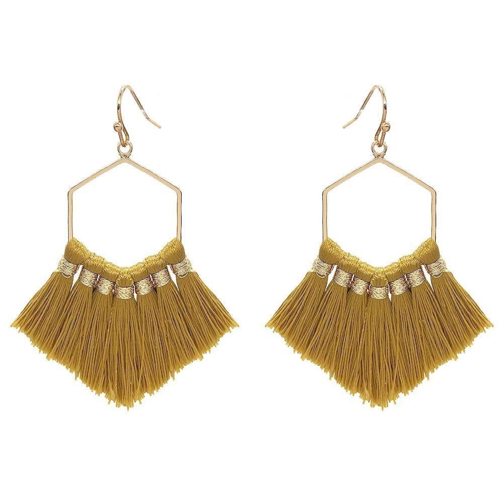 Fringe Tassel Hexagon Earrings