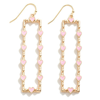 Metal Bar Drop Earrings Featuring Enamel Heart Stud Accents