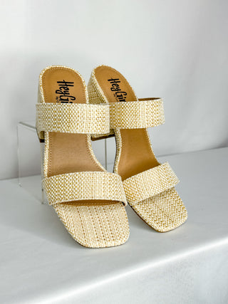 Hey Girl Shiny Raffia Woven Heel