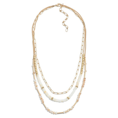 Layered Chain Link Necklace Featuring Glass Beads