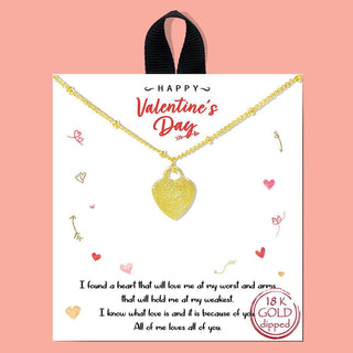 18k Gold Dipped Necklace Featuring Dainty Brushed Gold Textured Heart Charm