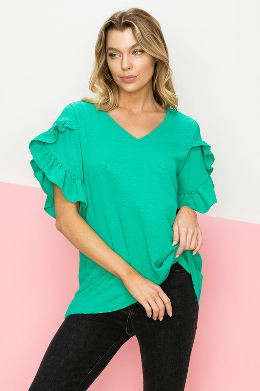 Sassy Sleeve Kelly Green Top
