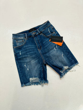 Risen High Waisted Distressed Long Shorts