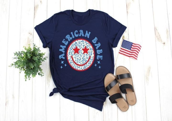 Navy Smiley Babe Tee