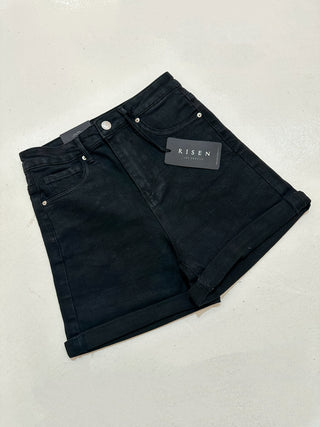 High Rise Cuffed Black Shorts