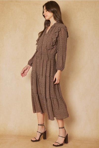 Floral print v-neck long sleeve tiered maxi dress