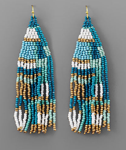 Triangle Seed Bead Tassel Earrings
