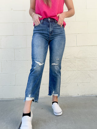 Judy Blue High Waisted Destroy Cropped Straight Leg