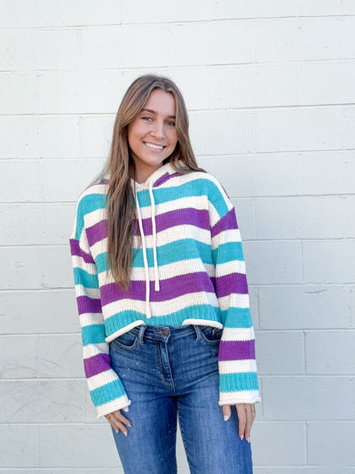 Mid Length Knitted Stripe Hoodie
