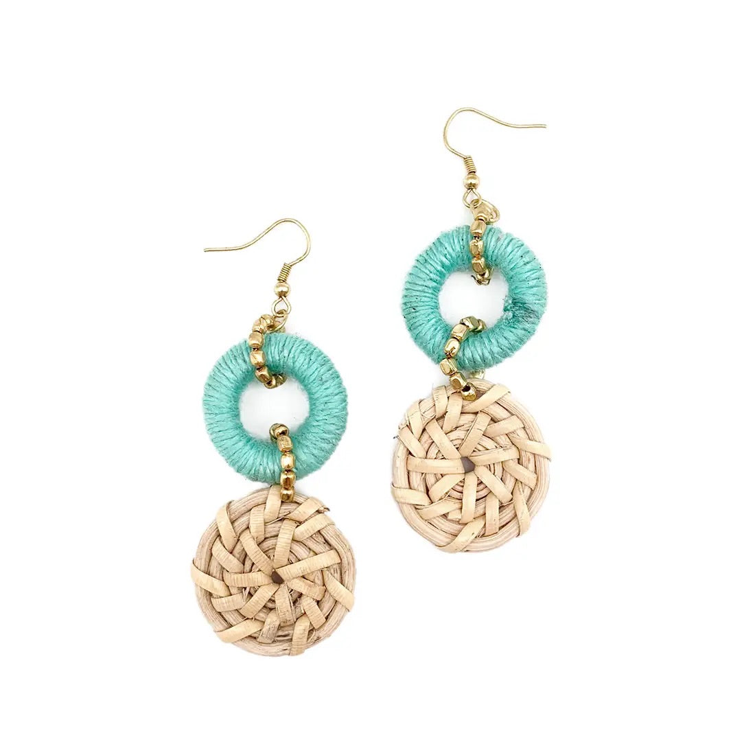 Sachi Bold Whimsy Collection Earrings - Aqua, Rattan Beads