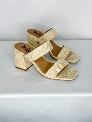 Hey Girl Shiny Raffia Woven Heel