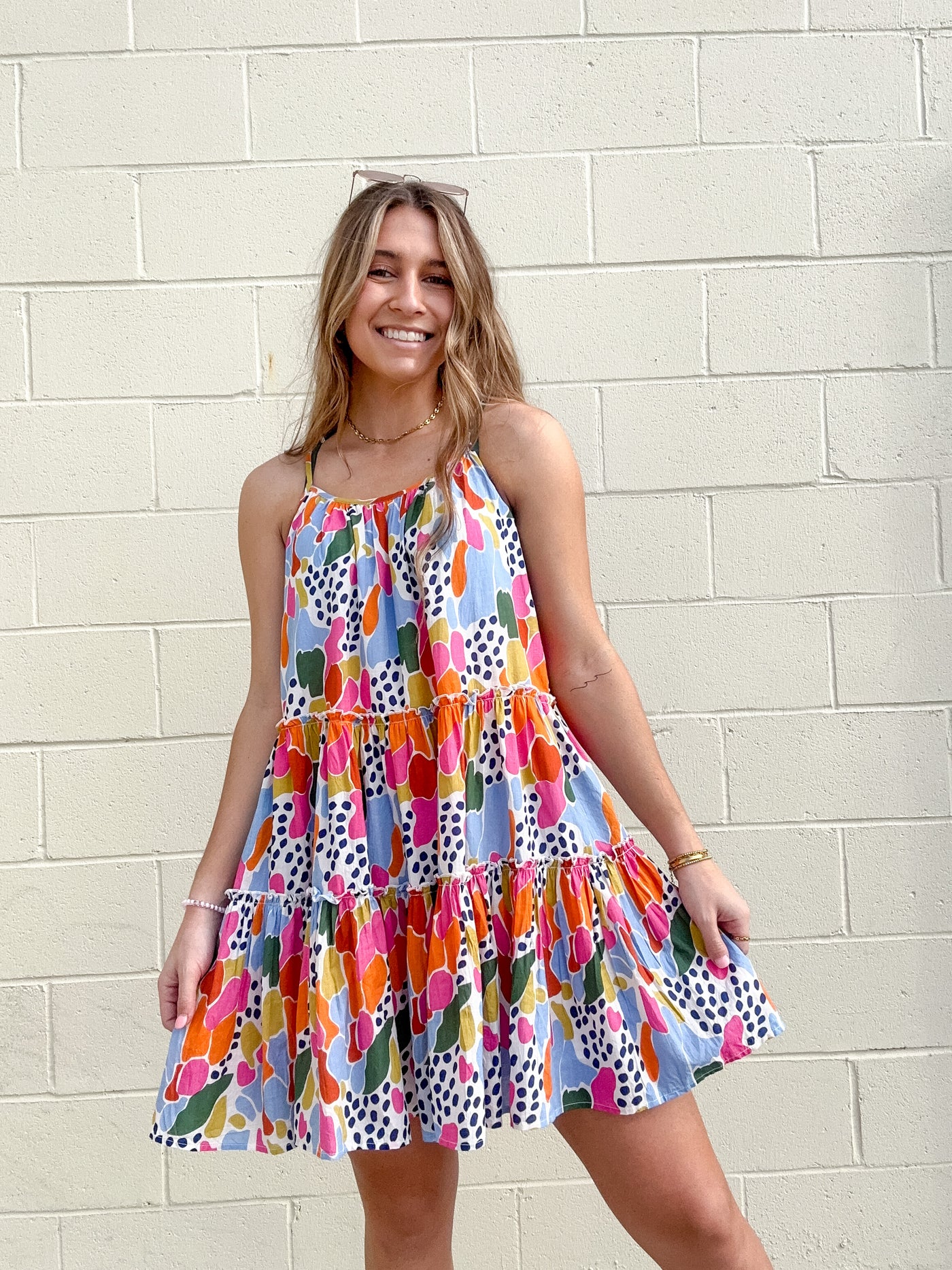 THML Spotted Print Tiered Dress
