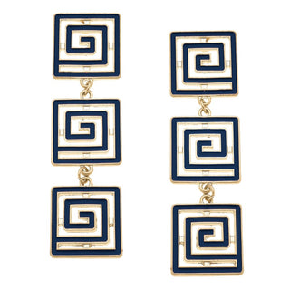 Camille Linked Greek Keys Drop Earrings