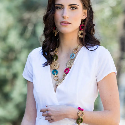 Sachi Bold Whimsy Collection Necklace - Multi, Rattan Discs