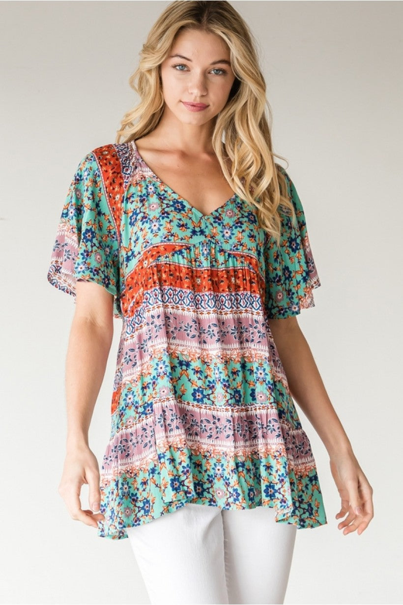 Floral Mix with Bell Short Sleeves