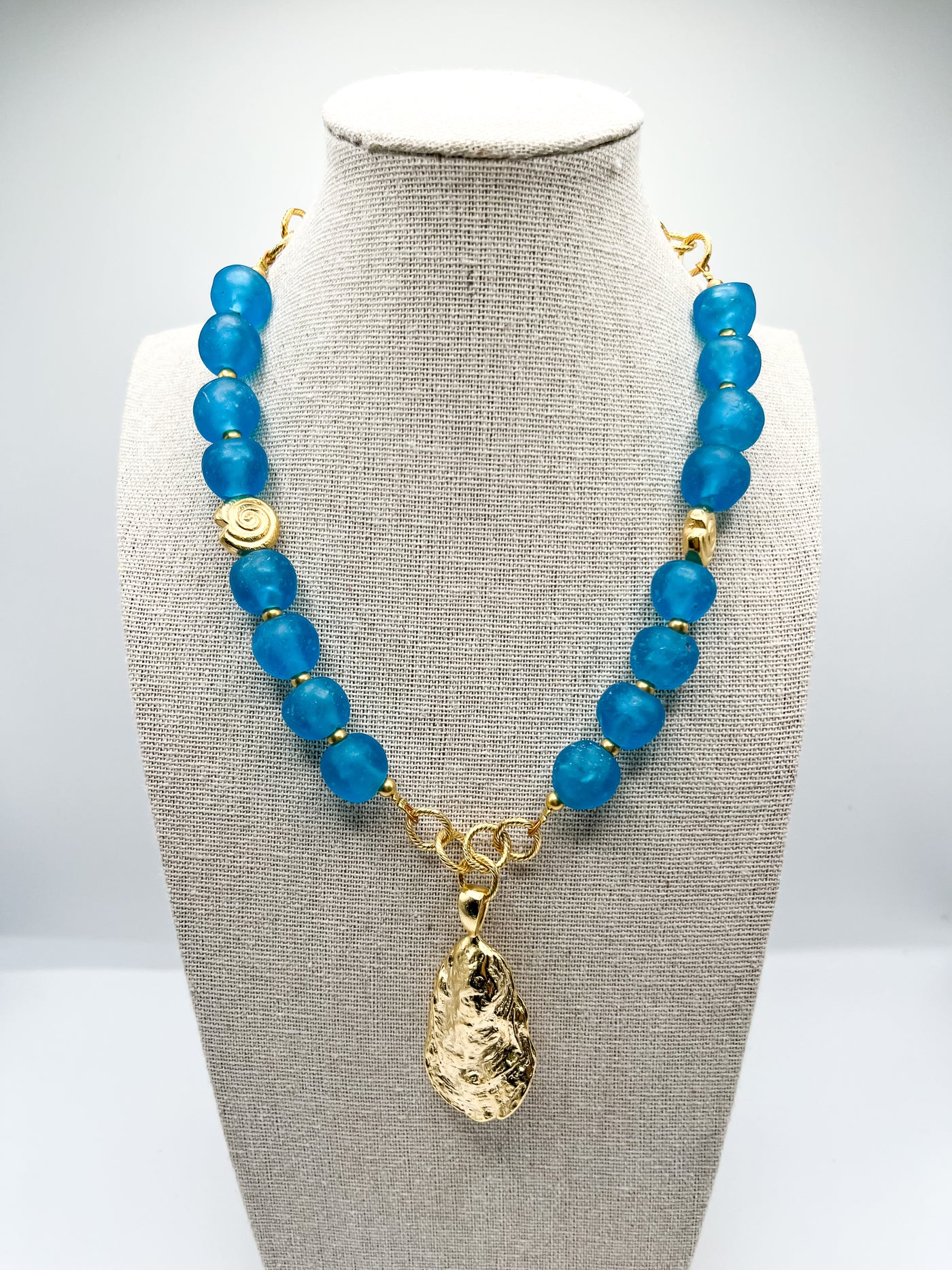 Gold Oyster Sea Glass Necklace