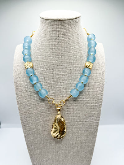 Gold Oyster Sea Glass Necklace