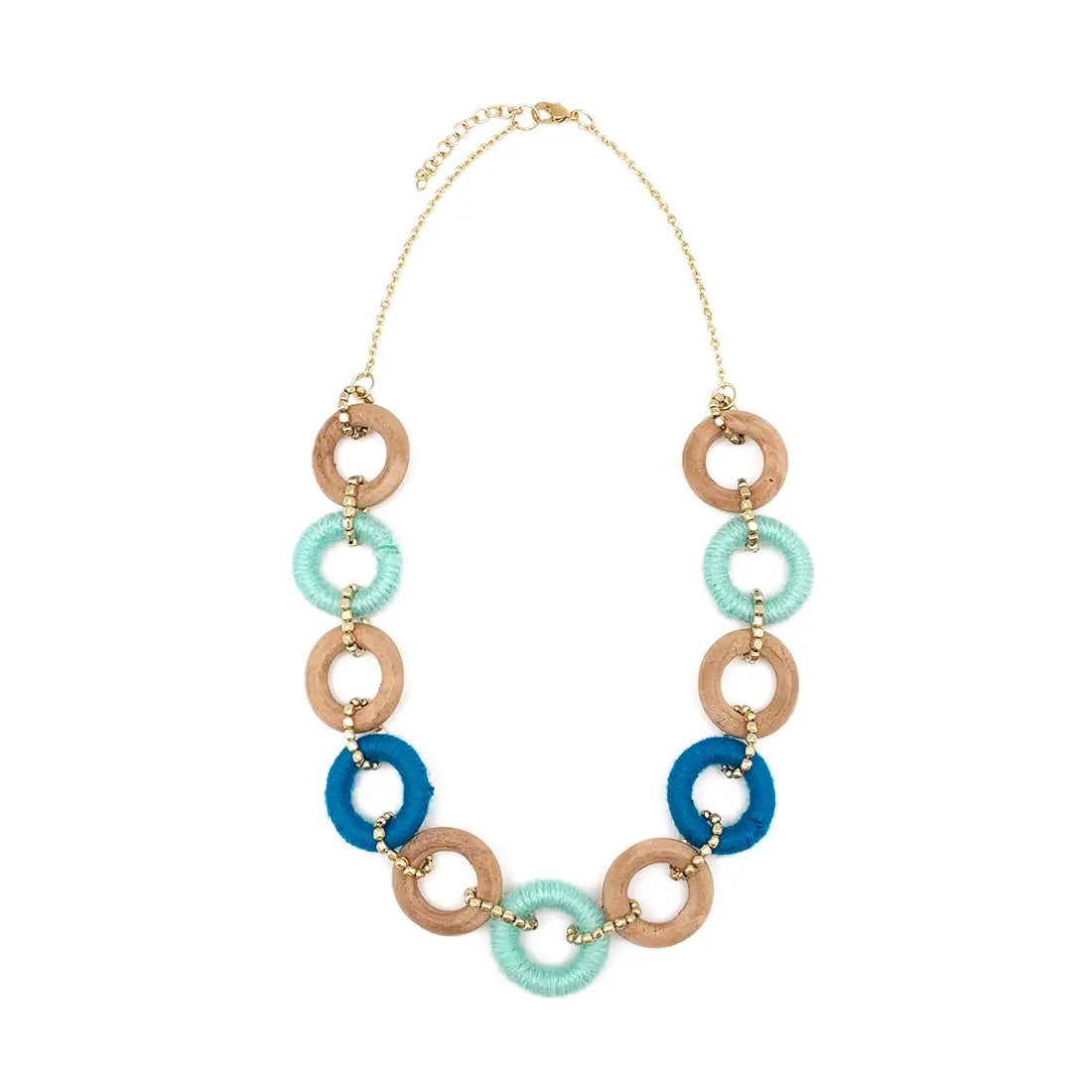 Sachi Bold Whimsy Collection Necklace - Blue and Wood Rings