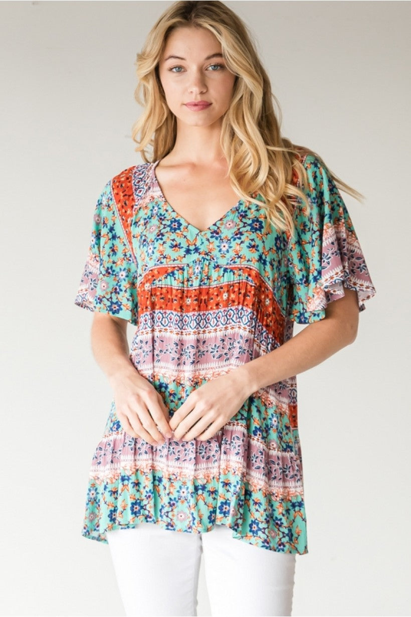 Floral Mix with Bell Short Sleeves